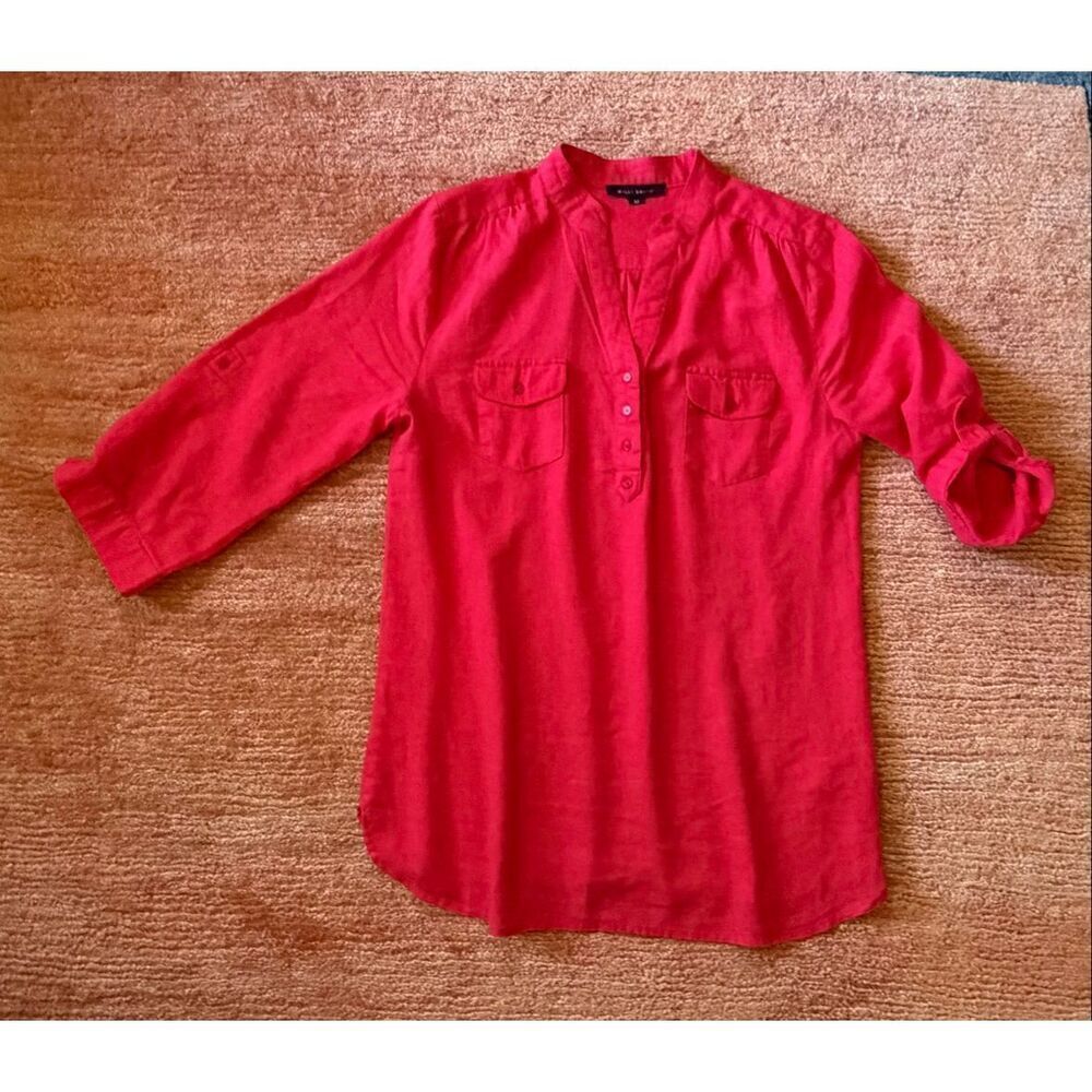 Willi Smith raspberry Linen Blend Henley Tunic Shirt Size M